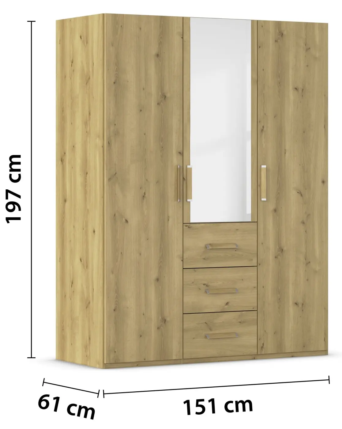 Kombi-Drehtürenschrank 3-türig Evelyn Asteiche 