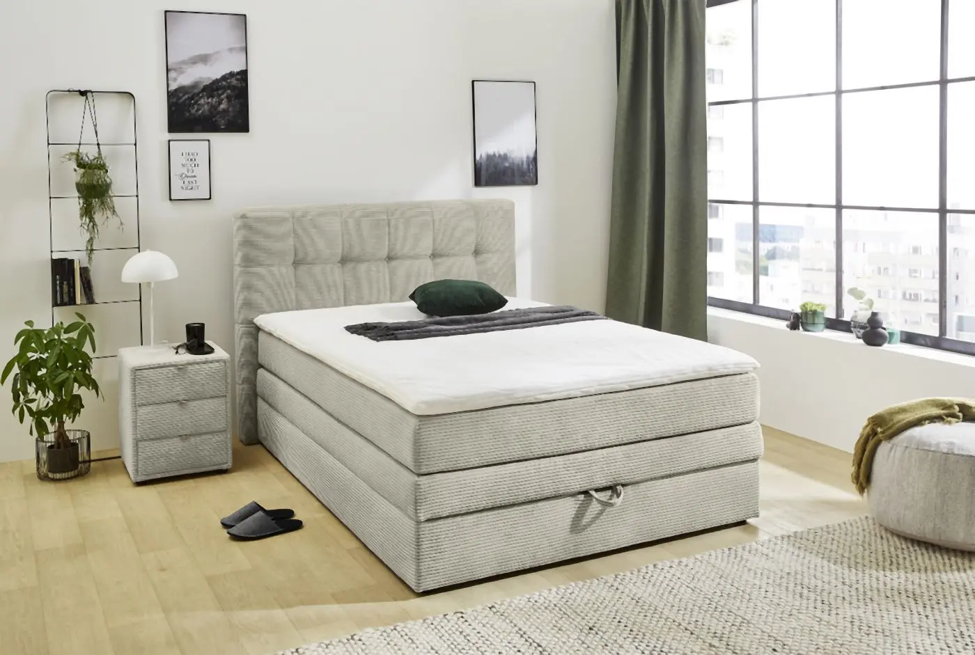 Boxspringbett Amy 140 x 200 cm Cord hellgreige