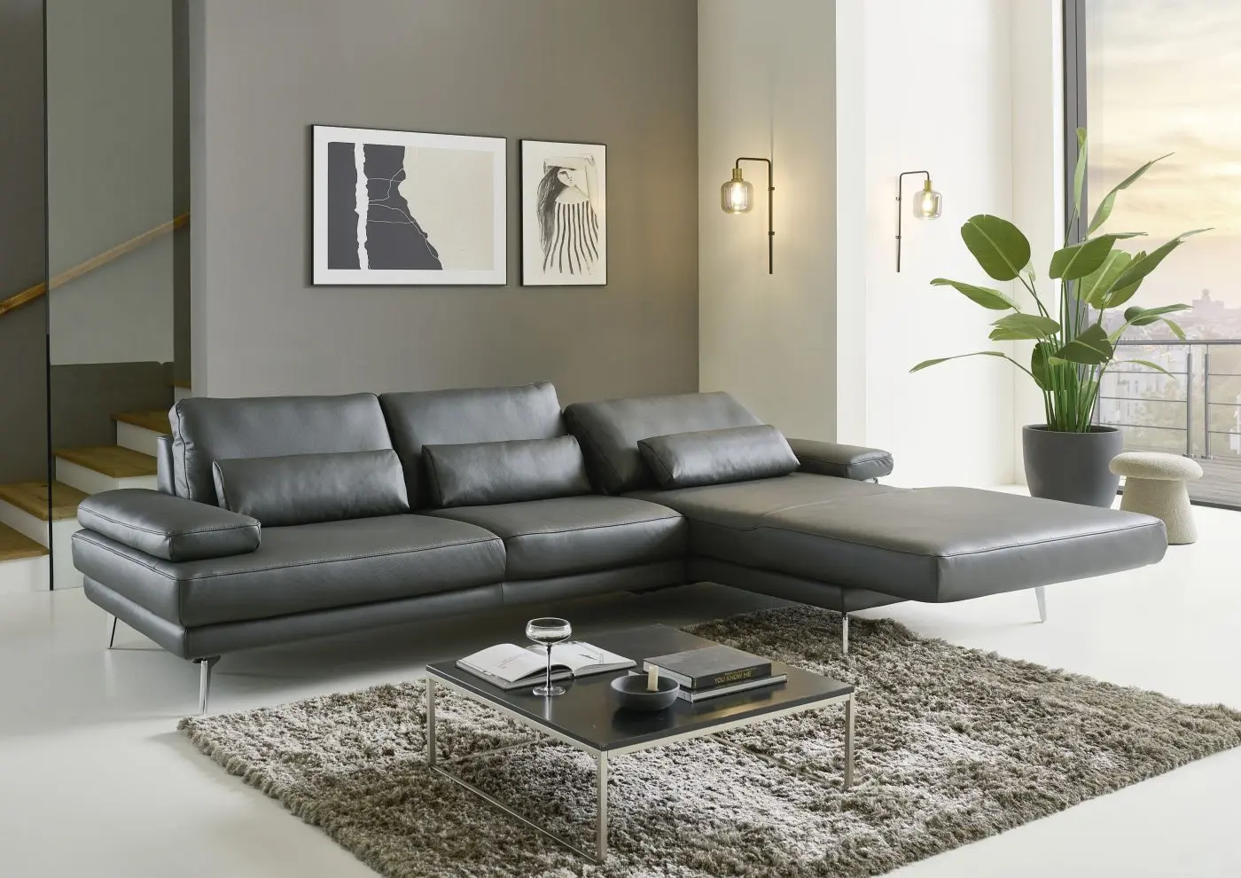 Wohnlandschaft couchliebe. LS821321 Leder schwarz mit Zusatzfunktionen