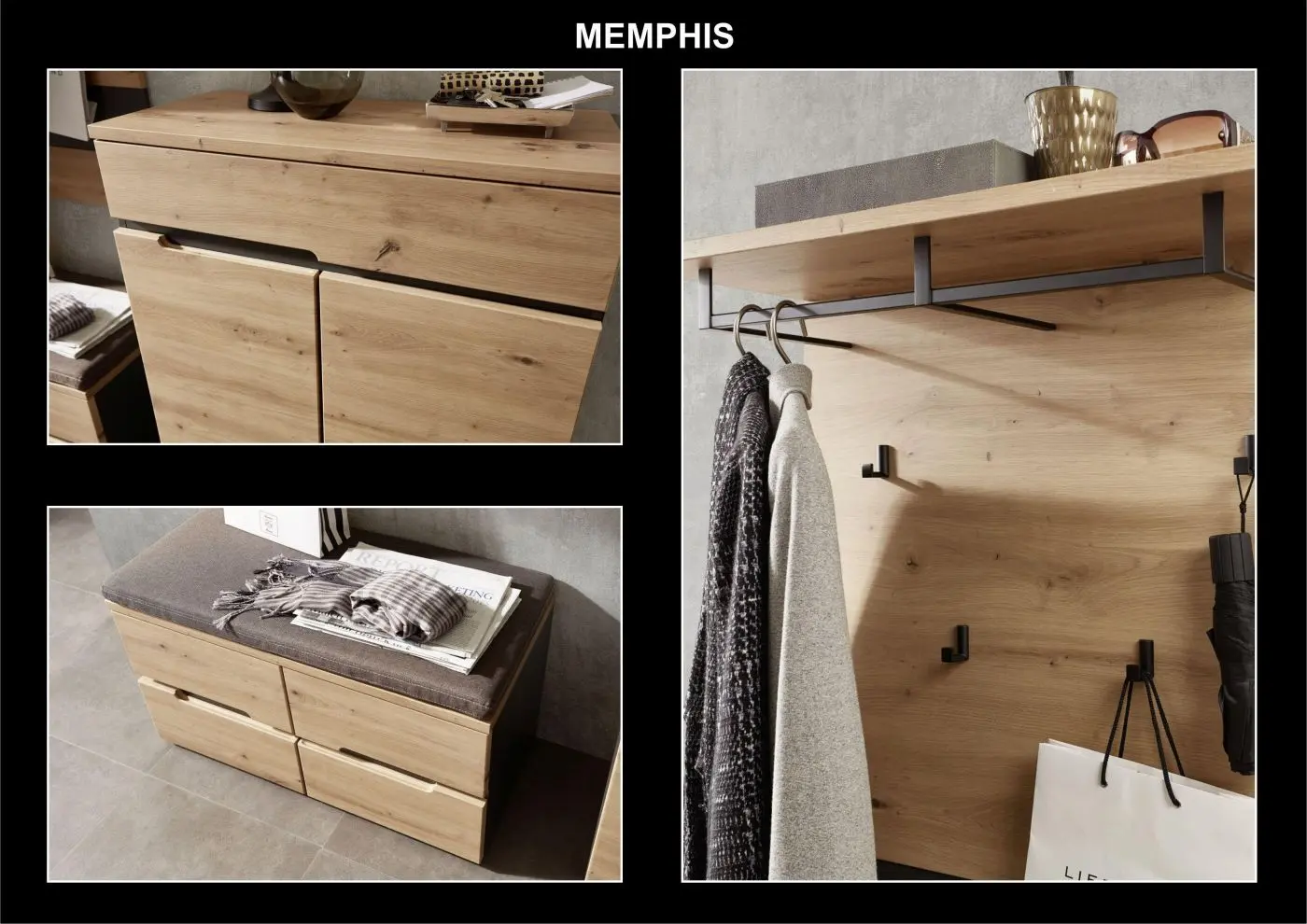 Garderobenpaneel Memphis Artisan Eiche / graphit