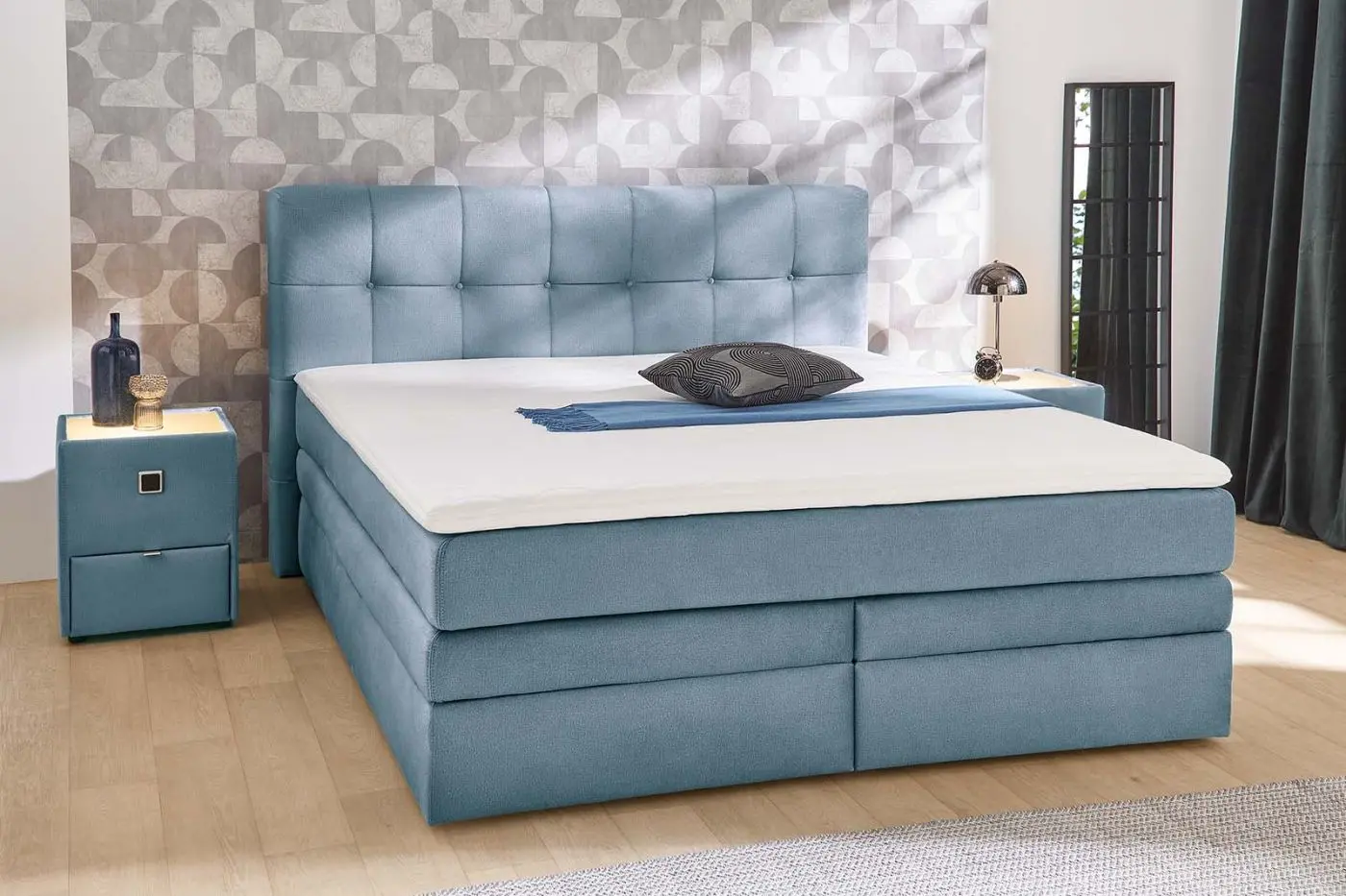 Boxspringbett Amy 180 x 200 cm samtähnlich türkis
