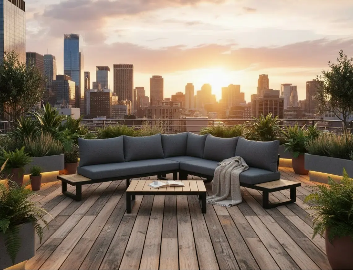 Outdoor-Lounge-Gruppe Teakholz / schwarz