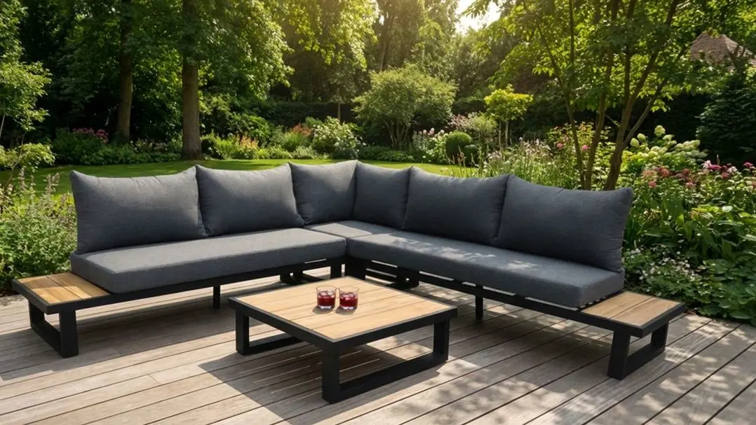 Outdoor-Lounge-Gruppe Teakholz / schwarz