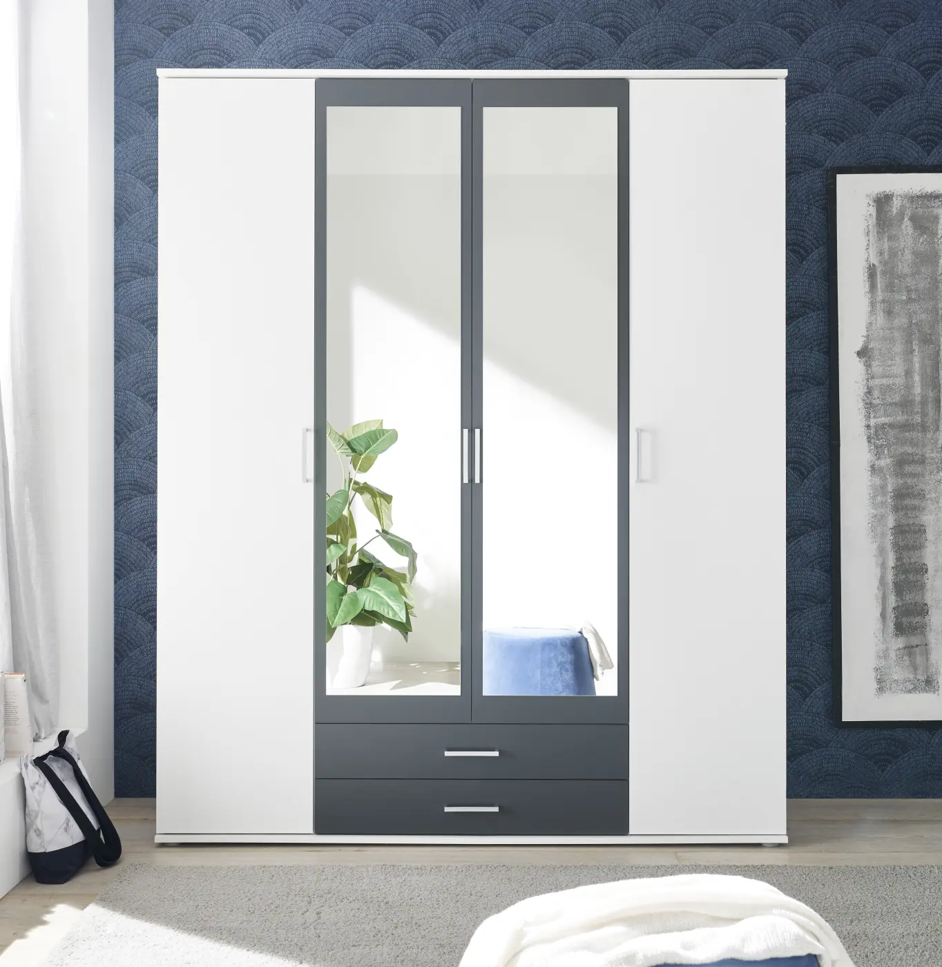 Kleiderschrank Hanau 3-türig weiß/graphit
