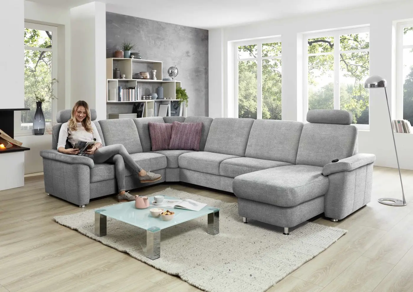Wohnlandschaft KS4816 Charly silver mit Zusatzfunktionen couchliebe.