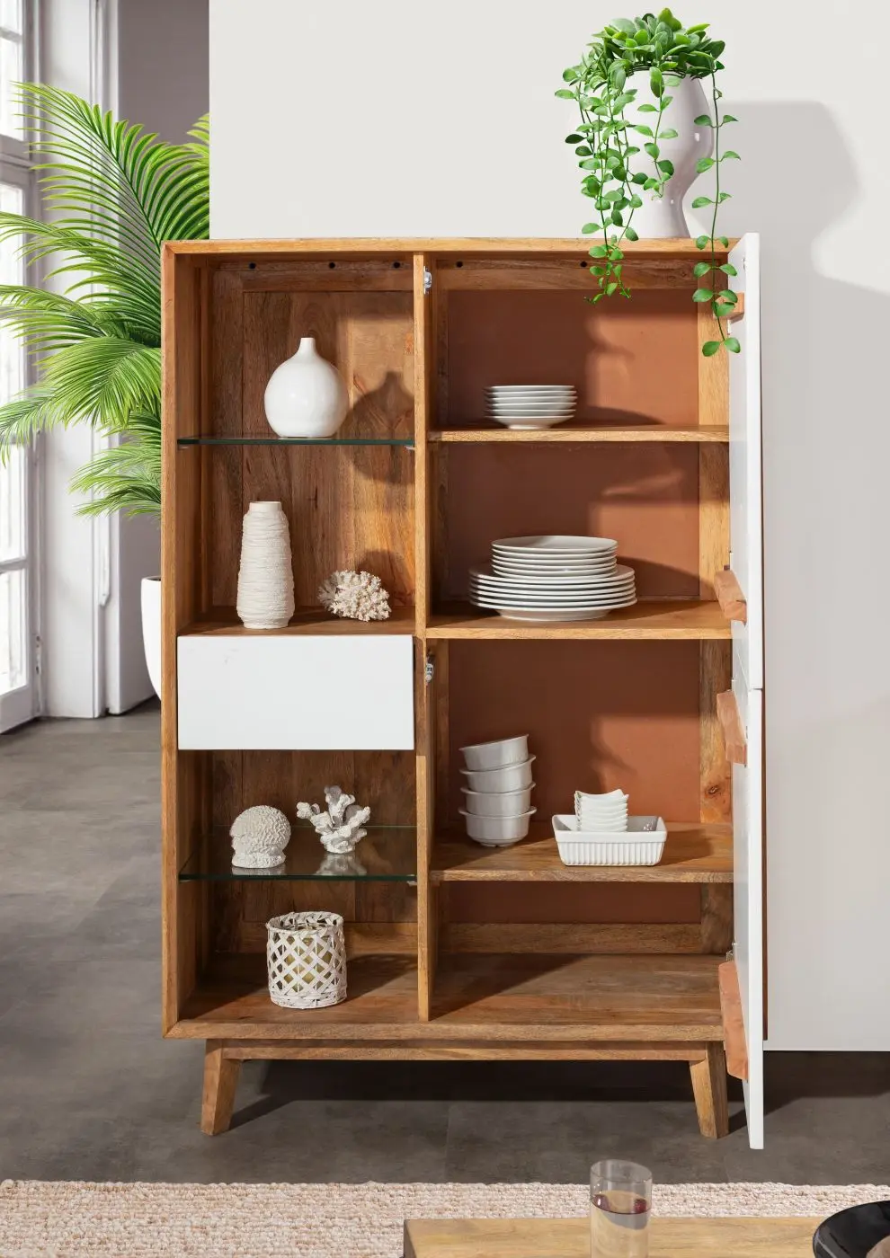 Highboard Tavole Mango massiv/weiß