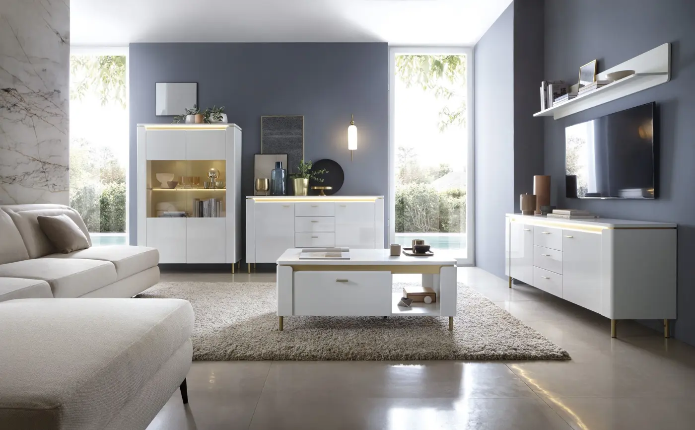 Highboard Lazio in Weiß / Gold
