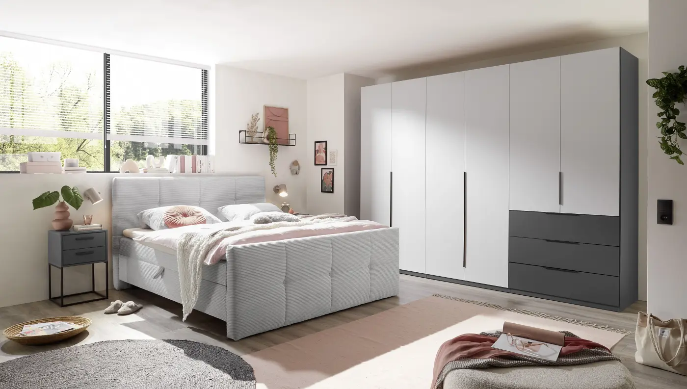 Drehtürenschrank Nuka 6-türig hellgrau / graphit