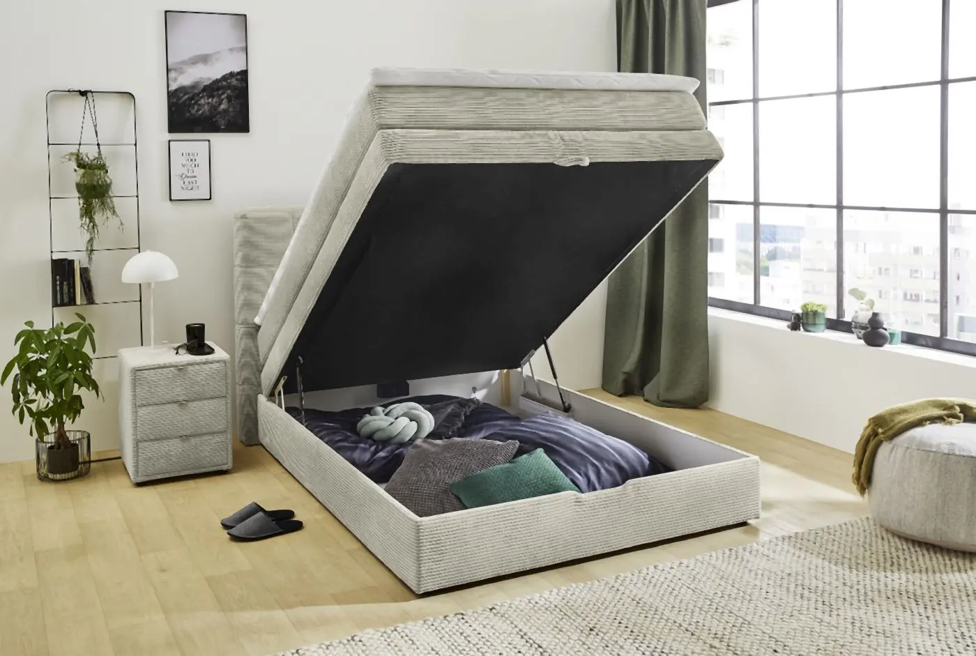 Boxspringbett Amy 140 x 200 cm Cord hellgreige