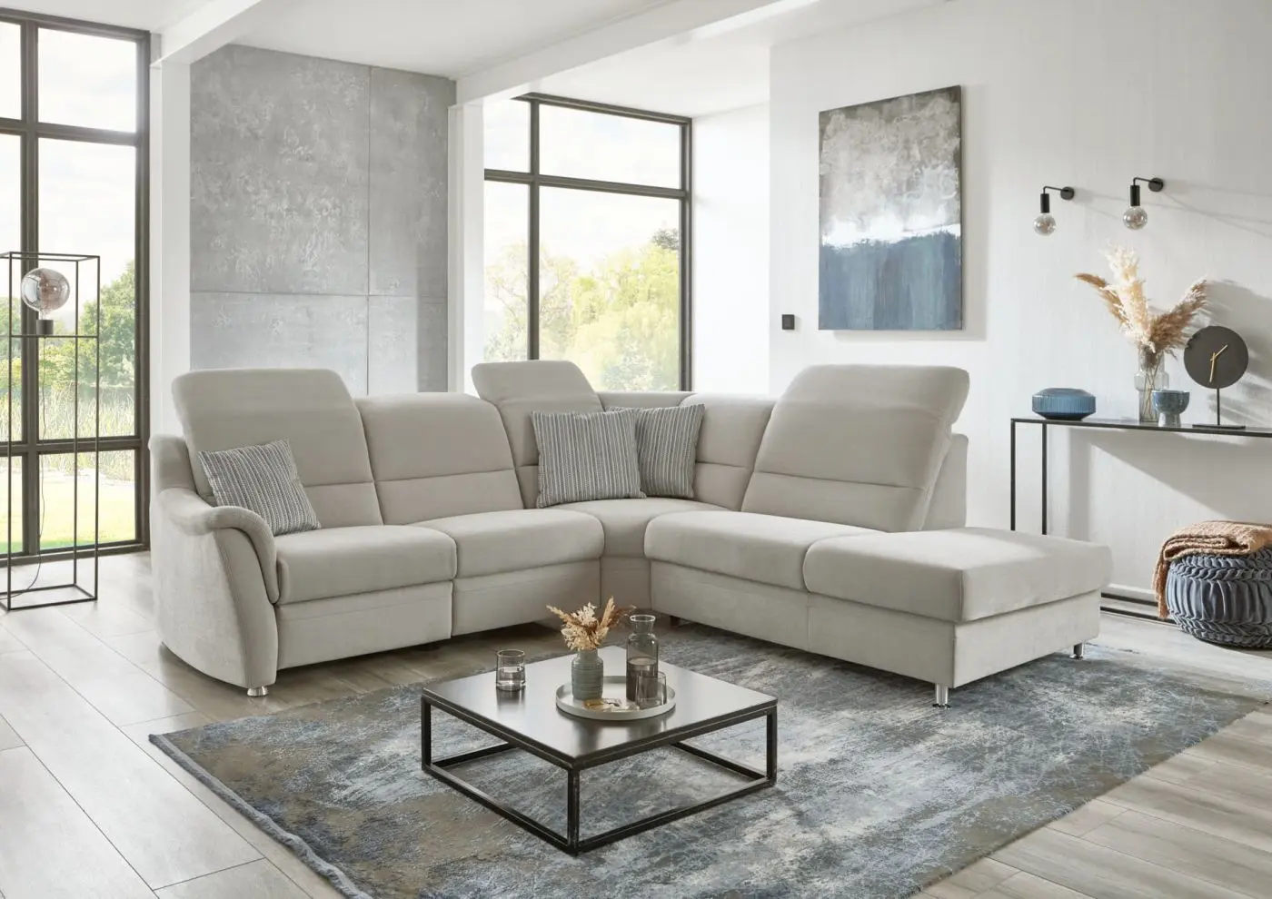 Wohnlandschaft LS25 Confeta in Microfaser silver mit Komfortfunktionen