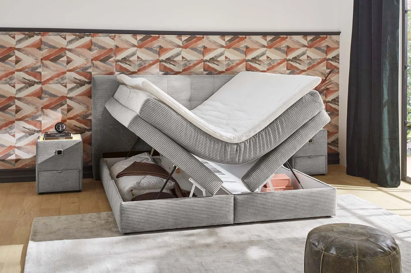 Boxspringbett Amy 180 x 200 cm Cord hellgrau