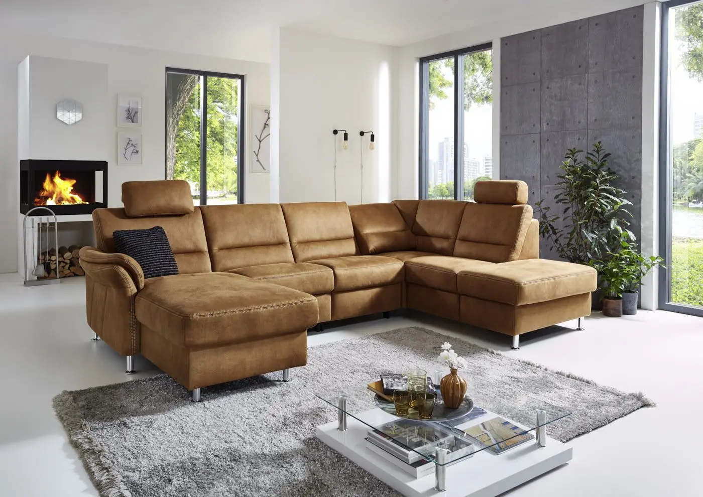 Wohnlandschaft LS672117 in Deluxe Zimt mit Zusatzfunktionen couchliebe.
