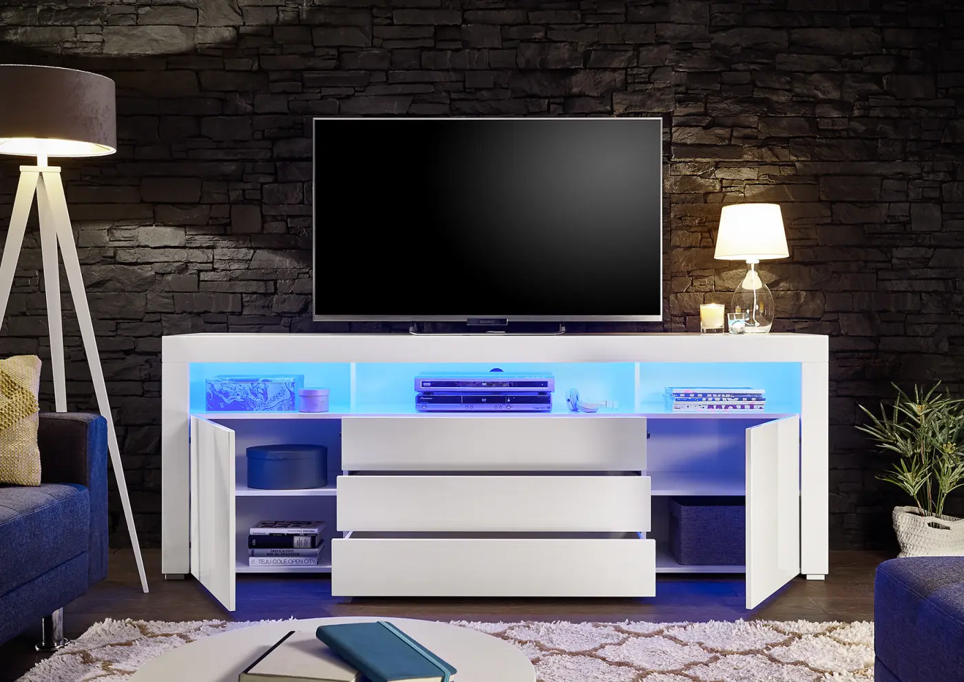 TV-Lowboard weiß inkl. Beleuchtung