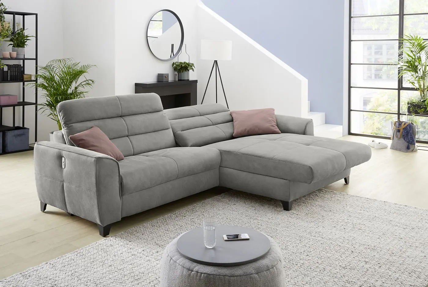Wohnlandschaft Double-One Microfaser hellgrau