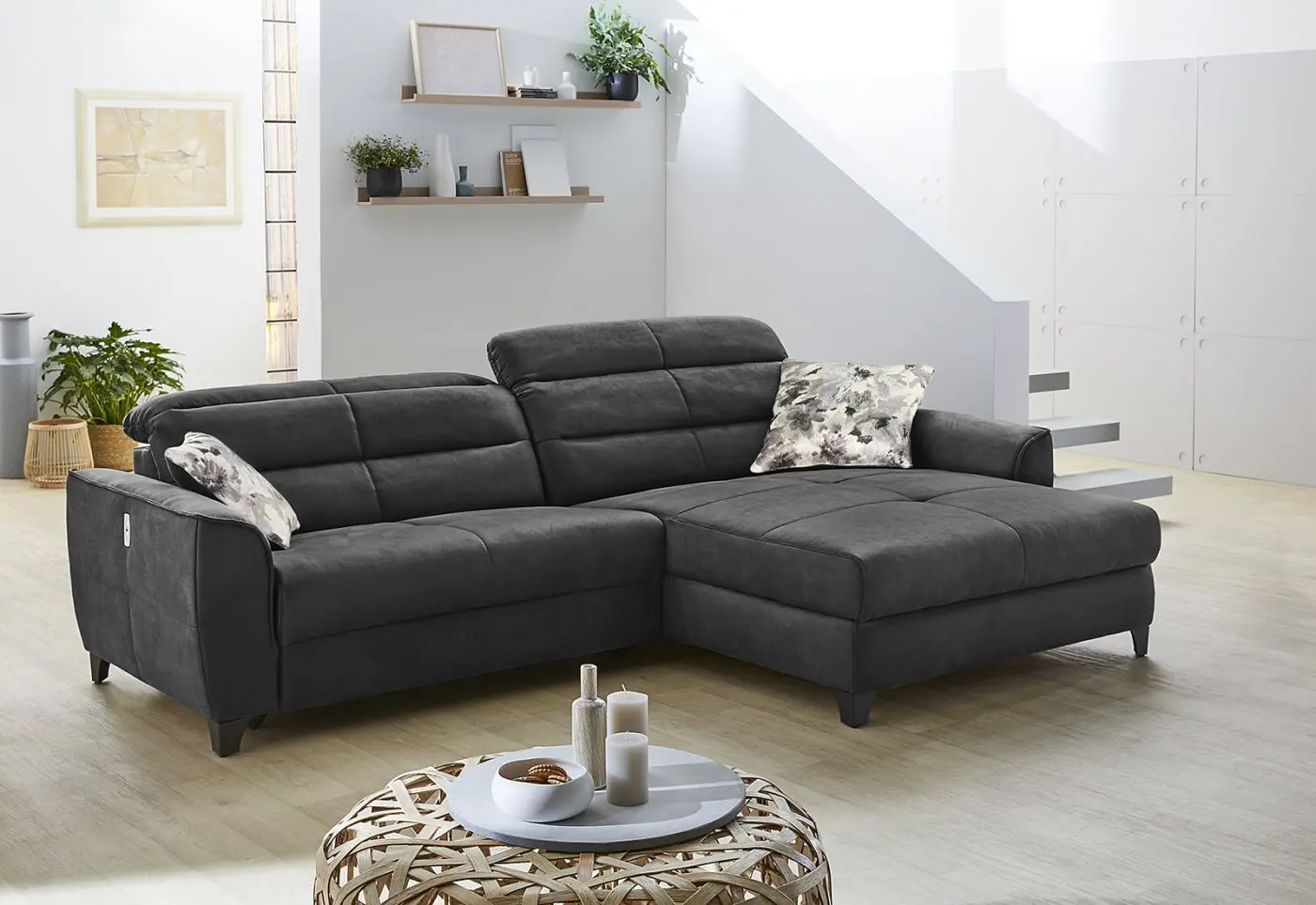 Wohnlandschaft Double-One Microfaser schwarz