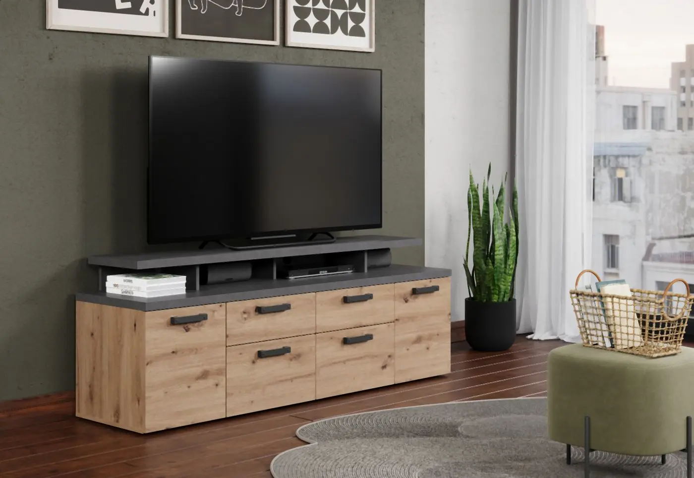TV-Lowboard Follow Artisan Eiche / Matera TV-Lowboard Follow Artisan Eiche Melamin