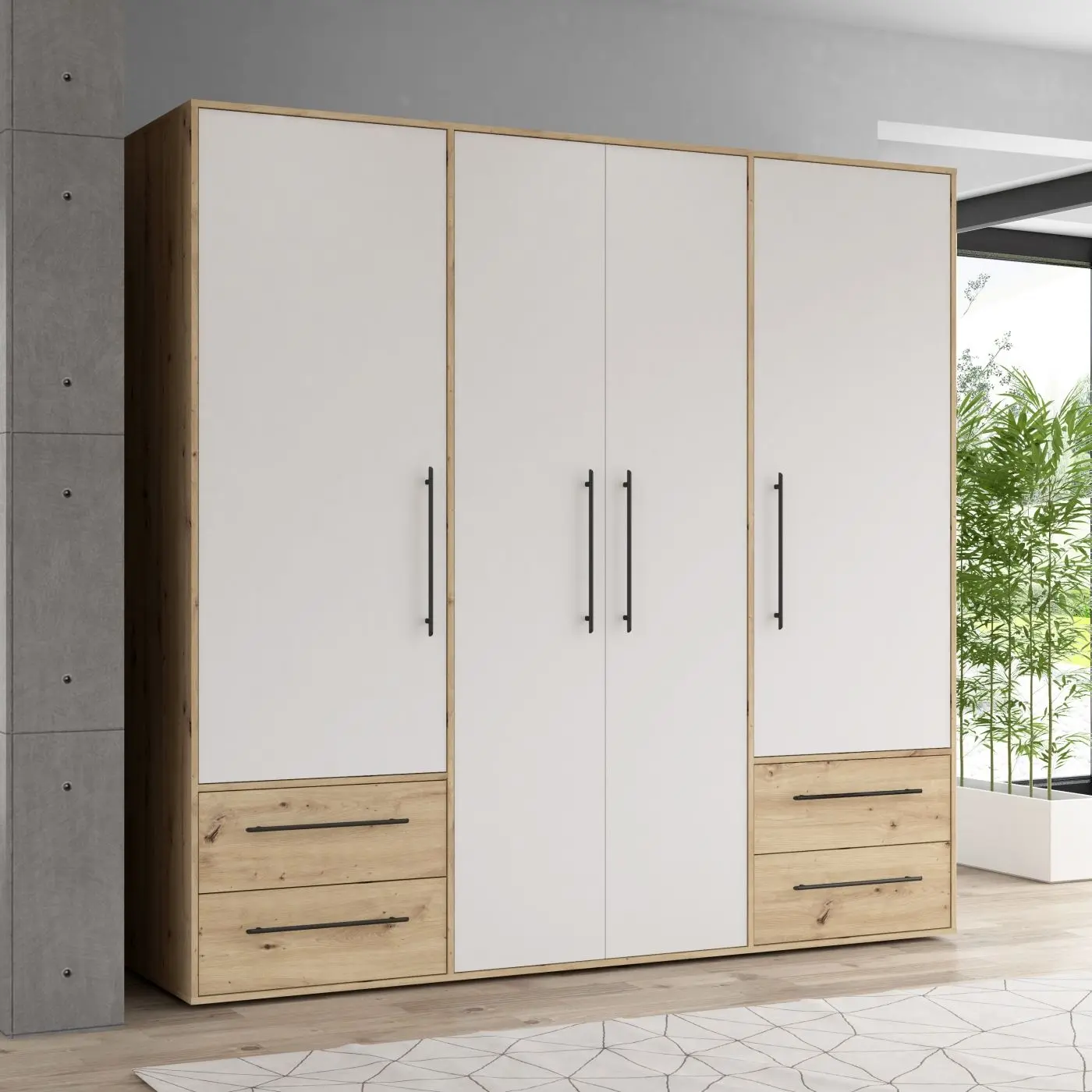 Drehtürenschrank Mokkaris 4-türig Artisan Eiche/weiß