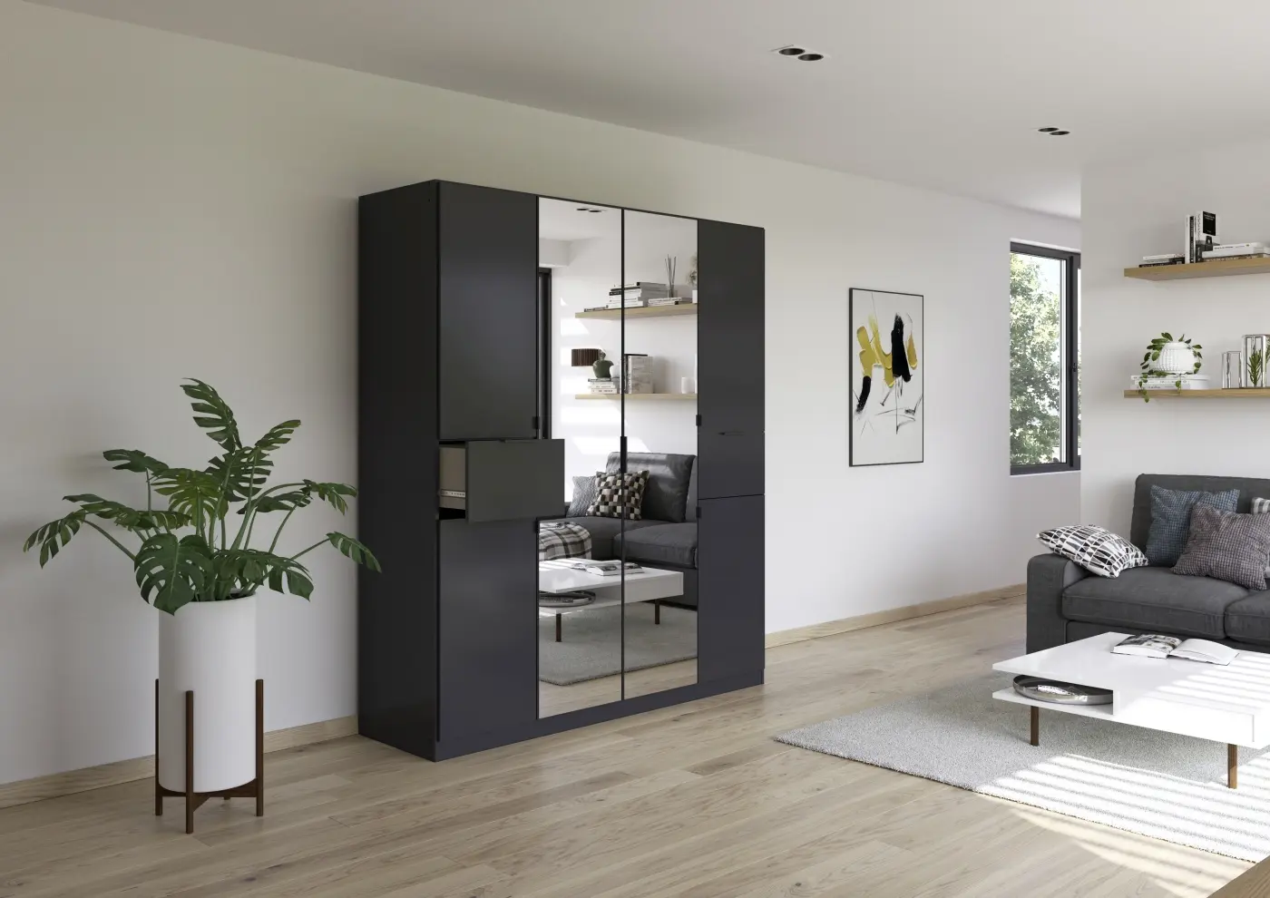 Drehtürenschrank Ticao 6-türig grau-metallic