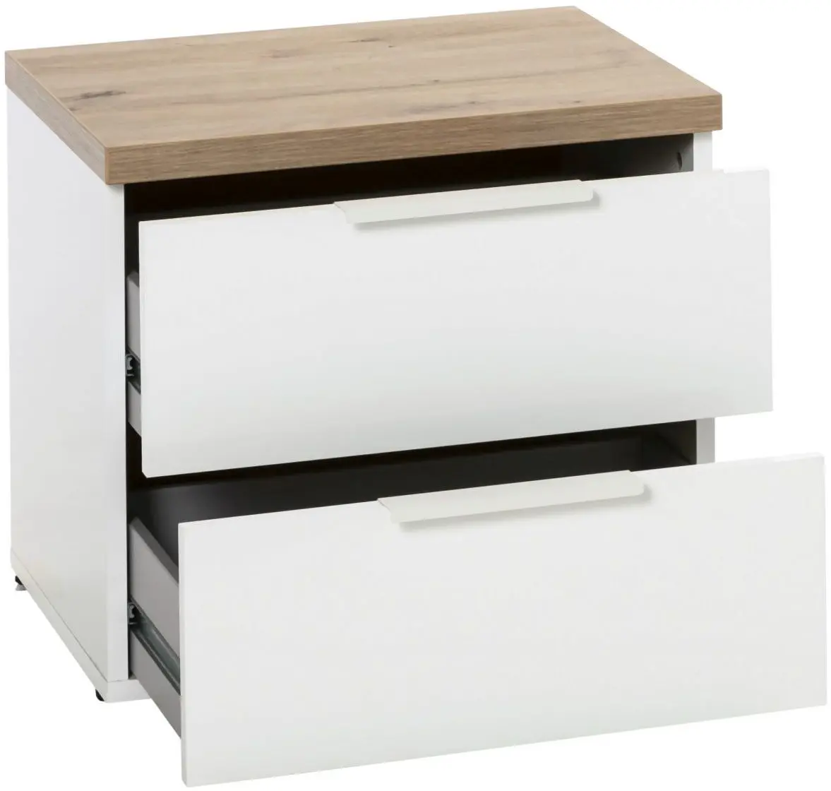 Nachtkommode Mundi weiß Hochglanz/Artisan Eiche