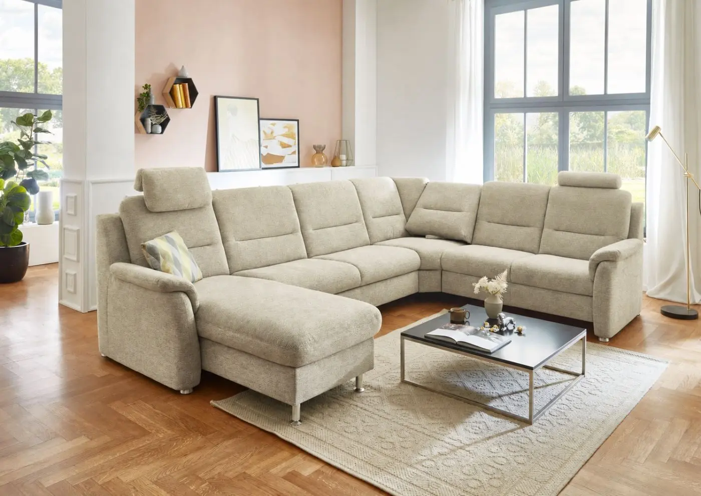 Wohnlandschaft couchliebe. PP-HS17006 sand mit Zusatzfunktionen