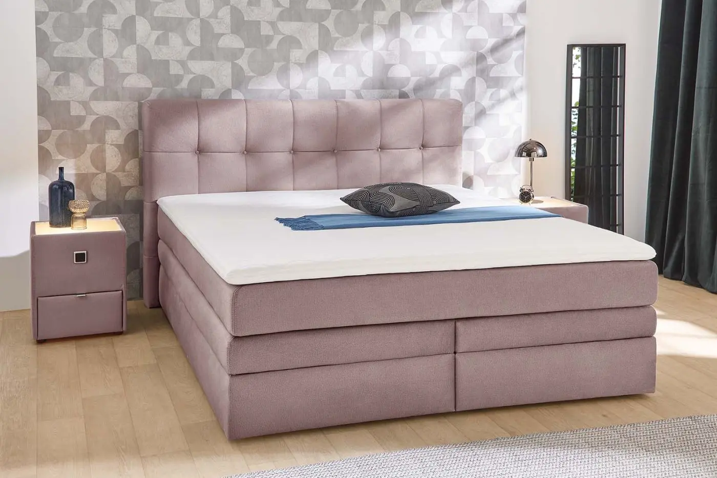 Boxspringbett Amy 180 x 200 cm samtähnlich rosa