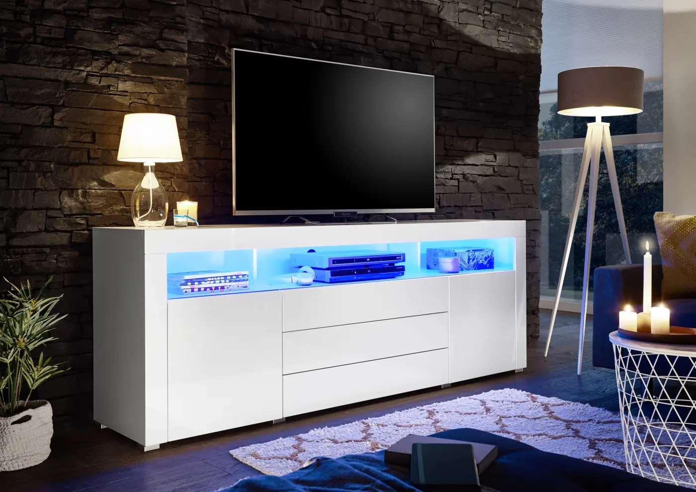 TV-Lowboard weiß inkl. Beleuchtung