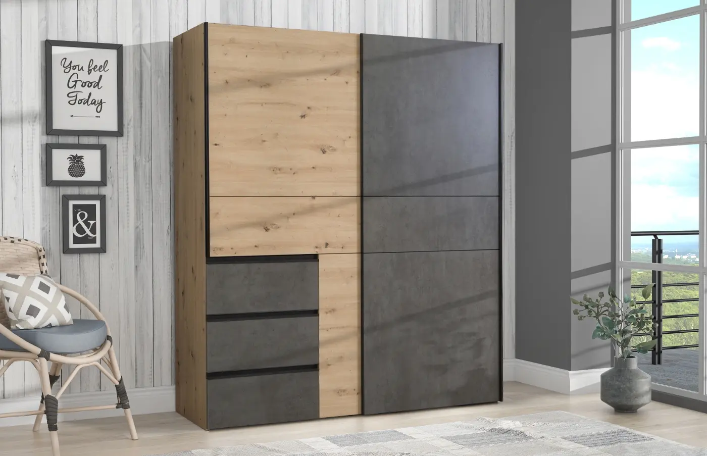 Kleiderschrank Winn 2 2-türig Artisan Eiche/grau