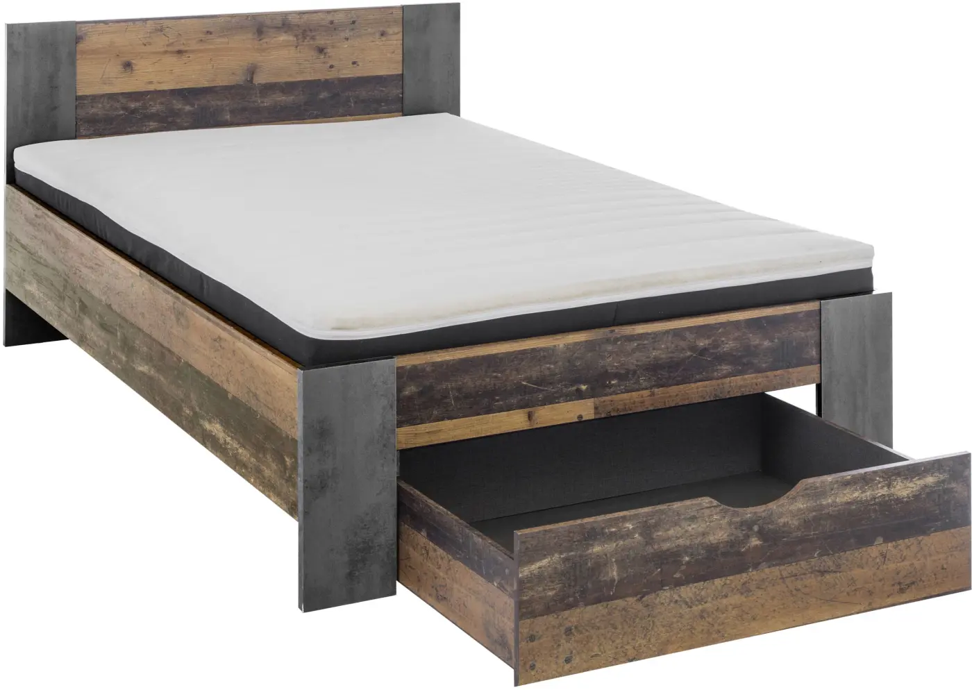 Bett Martin 140 x 200 cm Old Style dunkel/Betonoxid
