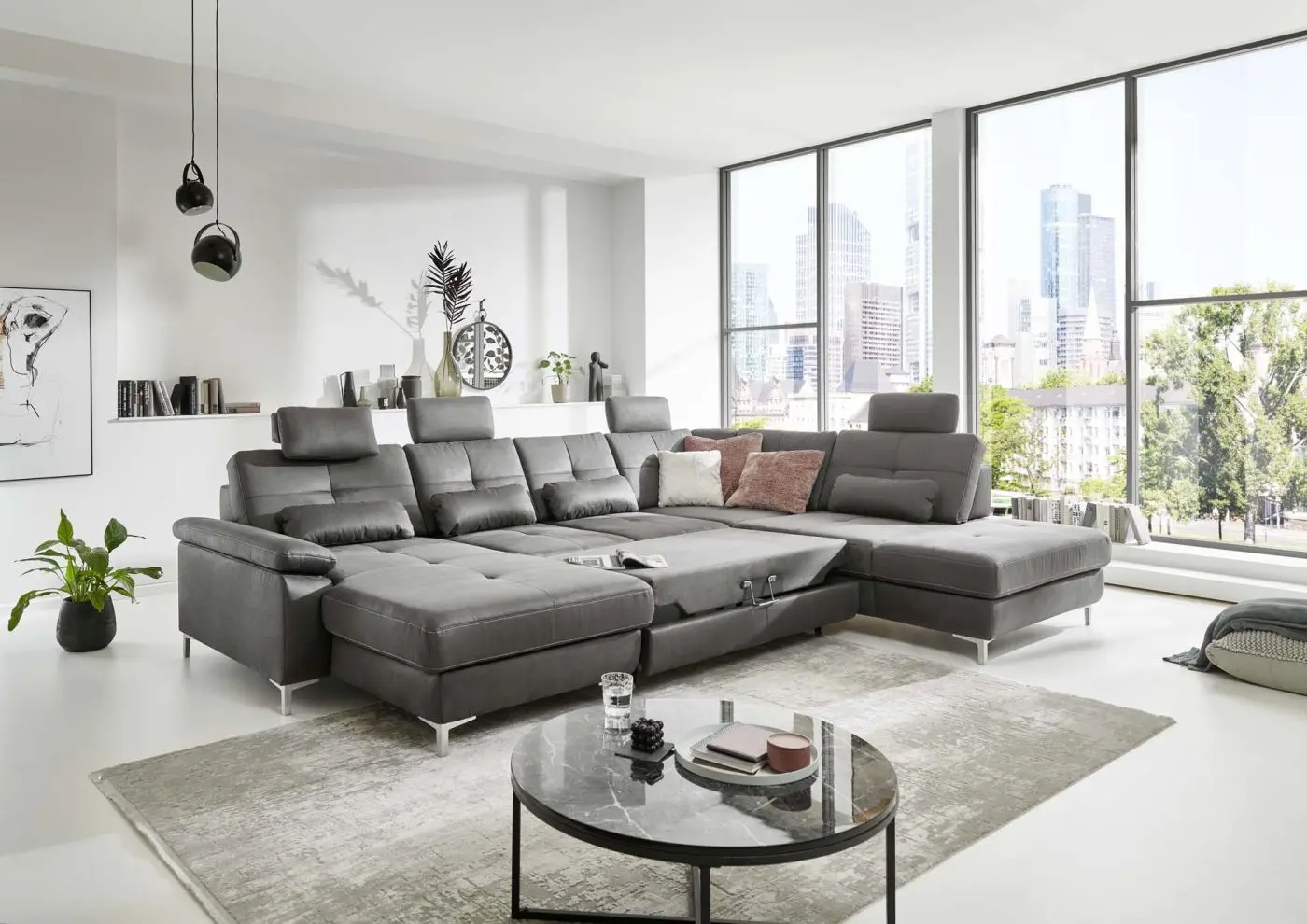 Wohnlandschaft couchliebe. LS23 Bars geprägter Microfaser steel mit Zusatzfunktionen Wohnlandschaft LS23 Bars geprägter Microfaser steel mit Zusatzfunktionen couchliebe.