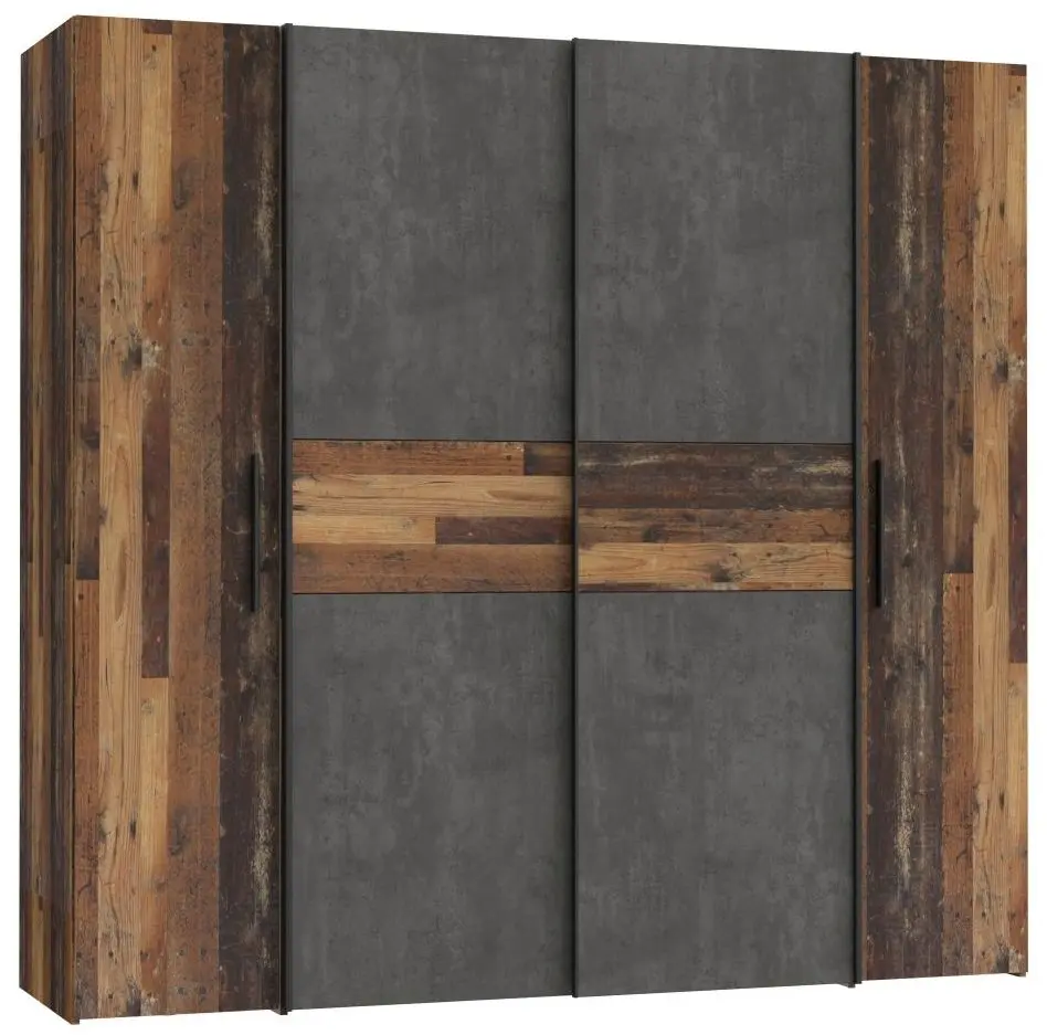 Dreh-/Schwebetürenschrank Kalixtus 4-türig Old Wood/Betonoptik
