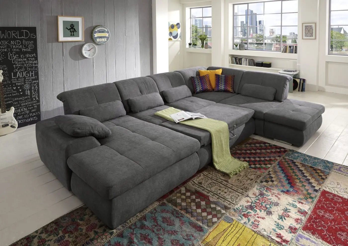 Wohnlandschaft KS25 Vincenzo grau mit Zusatzfunktionen couchliebe.