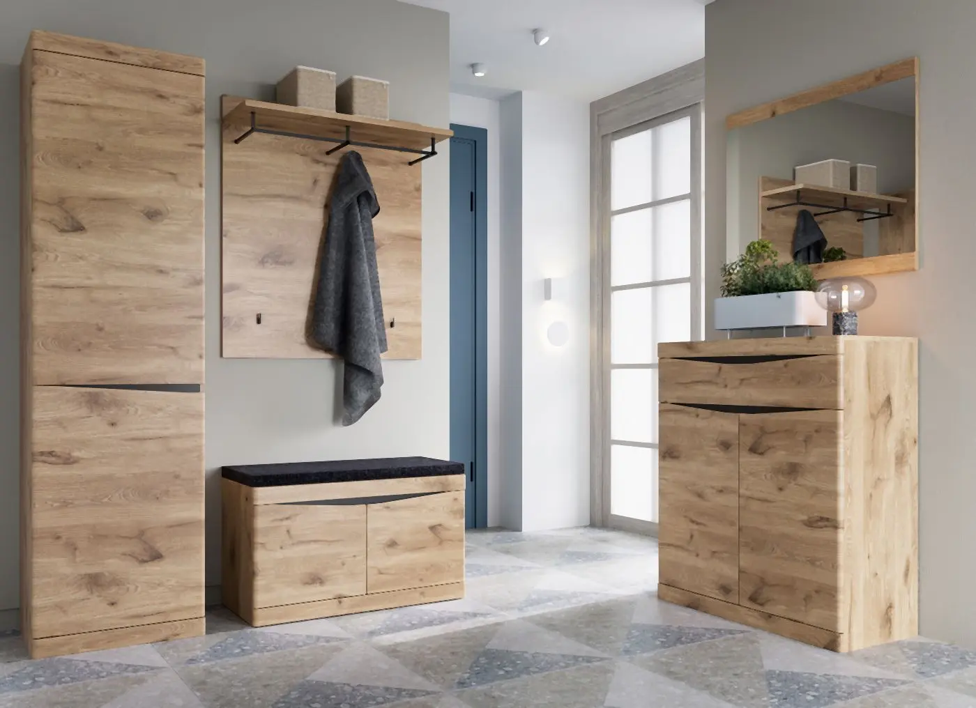 Bank mit Sitzkissen Twist Viking Eiche/anthrazit