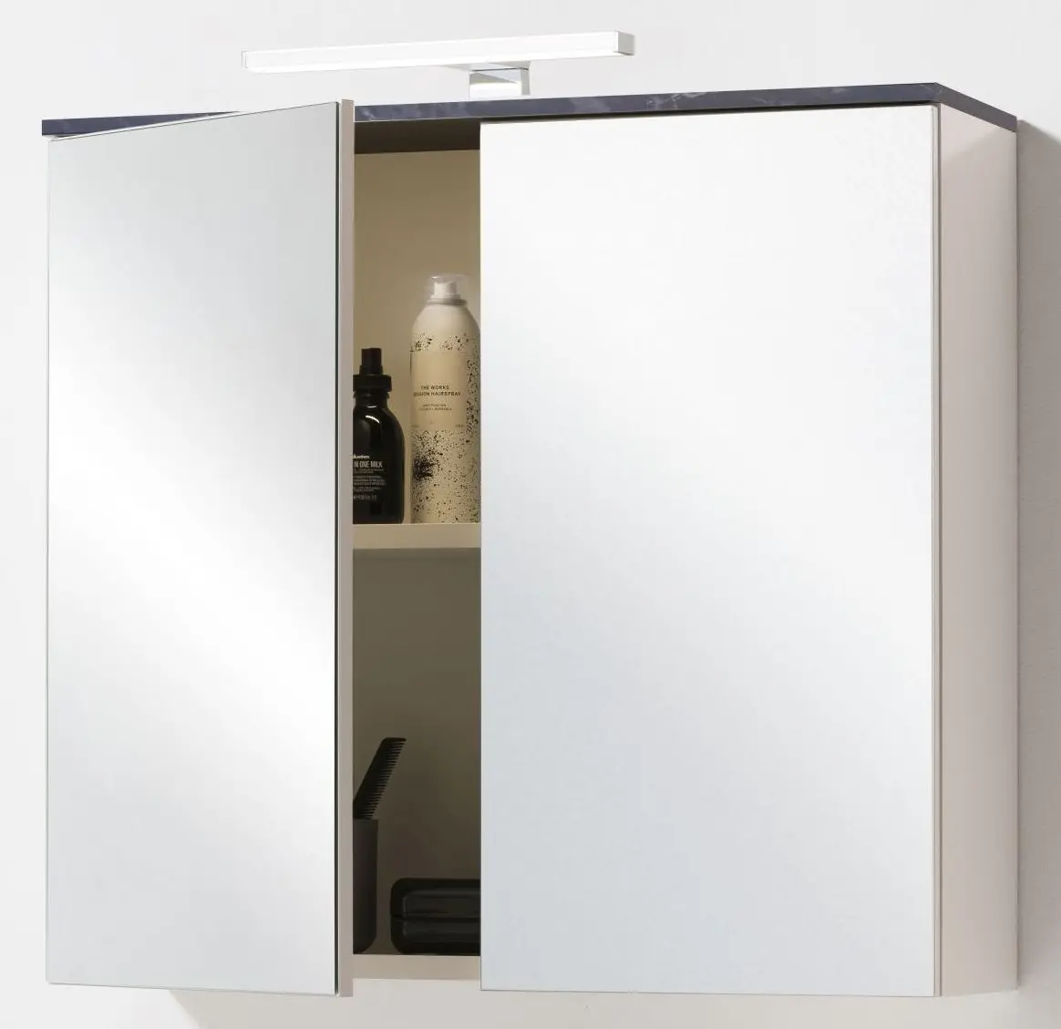 Spiegelschrank Promessa Cashmere matt/Sahara Marmor inkl. Beleuchtung