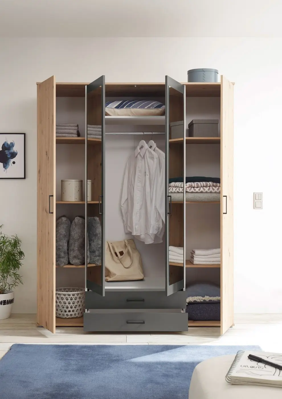Drehtürenschrank Chicago 4-türig Artisan Eiche/anthrazit
