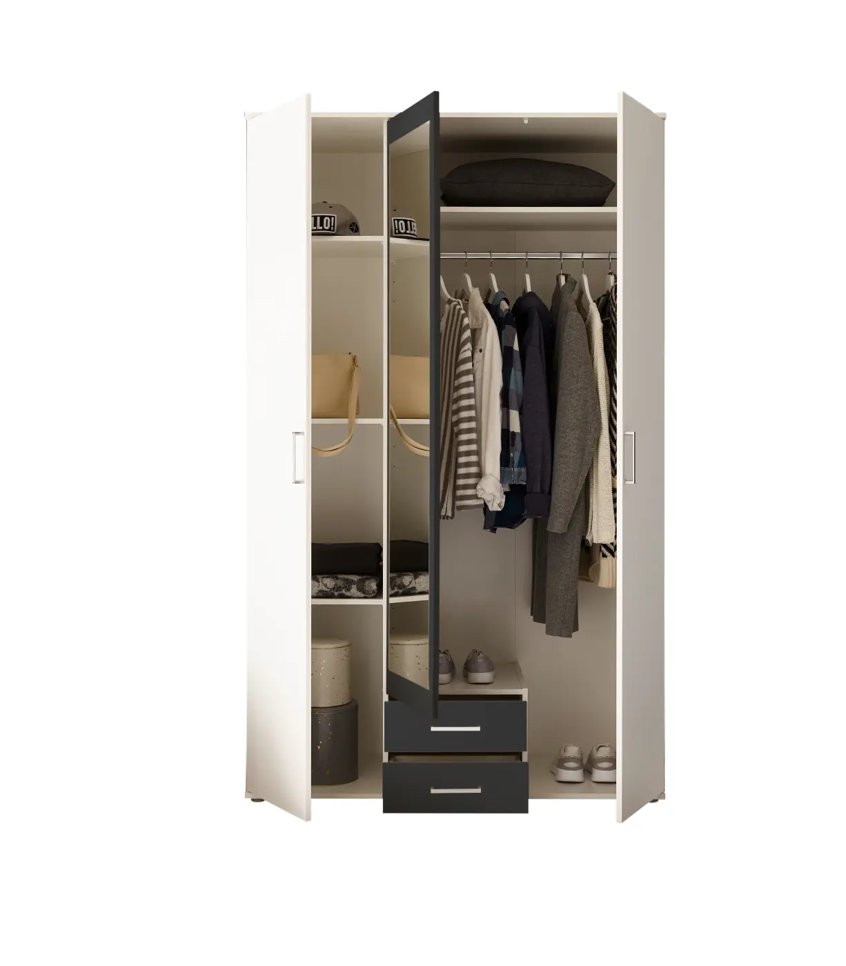 Kleiderschrank Hanau 3-türig weiß/graphit