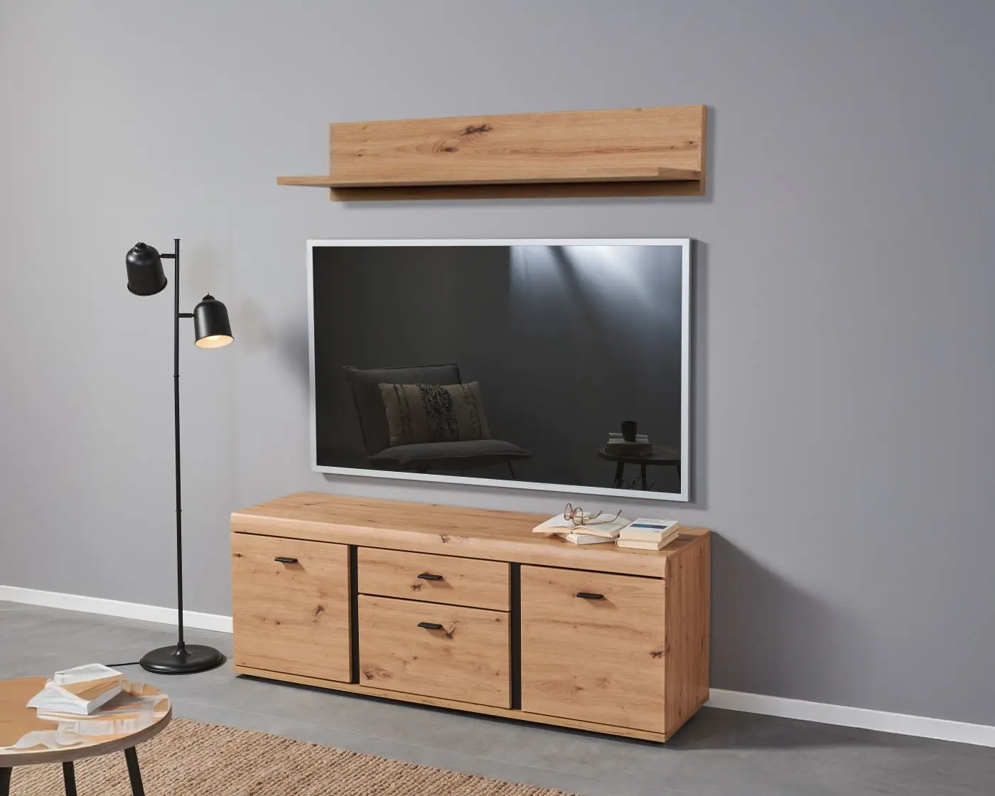Lowboard+Wandboard Kreta Artisan Eiche/schwarz