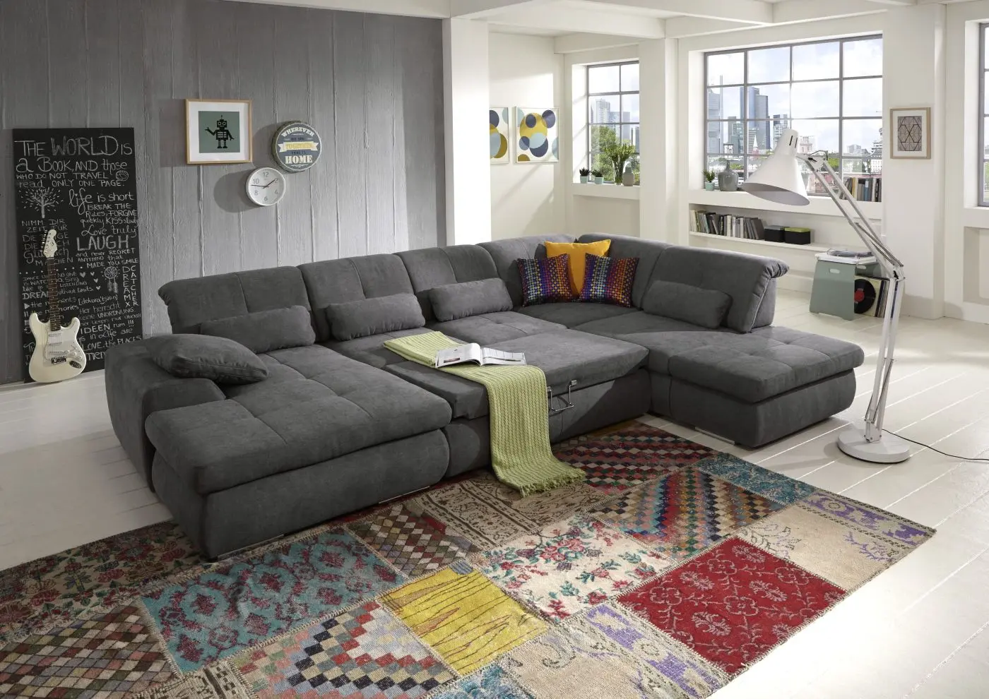 Wohnlandschaft KS25 Vincenzo grau mit Zusatzfunktionen couchliebe.