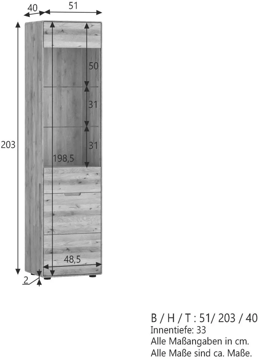 Vitrine WZ-0663 Wildeiche massiv Vitrine WZ-0663 Wildeiche