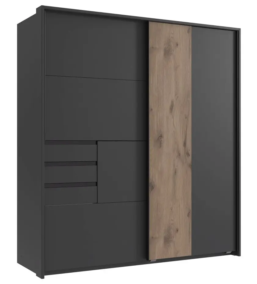 Schwebetürenschrank Coburg 2-türig graphit/Viking Eiche