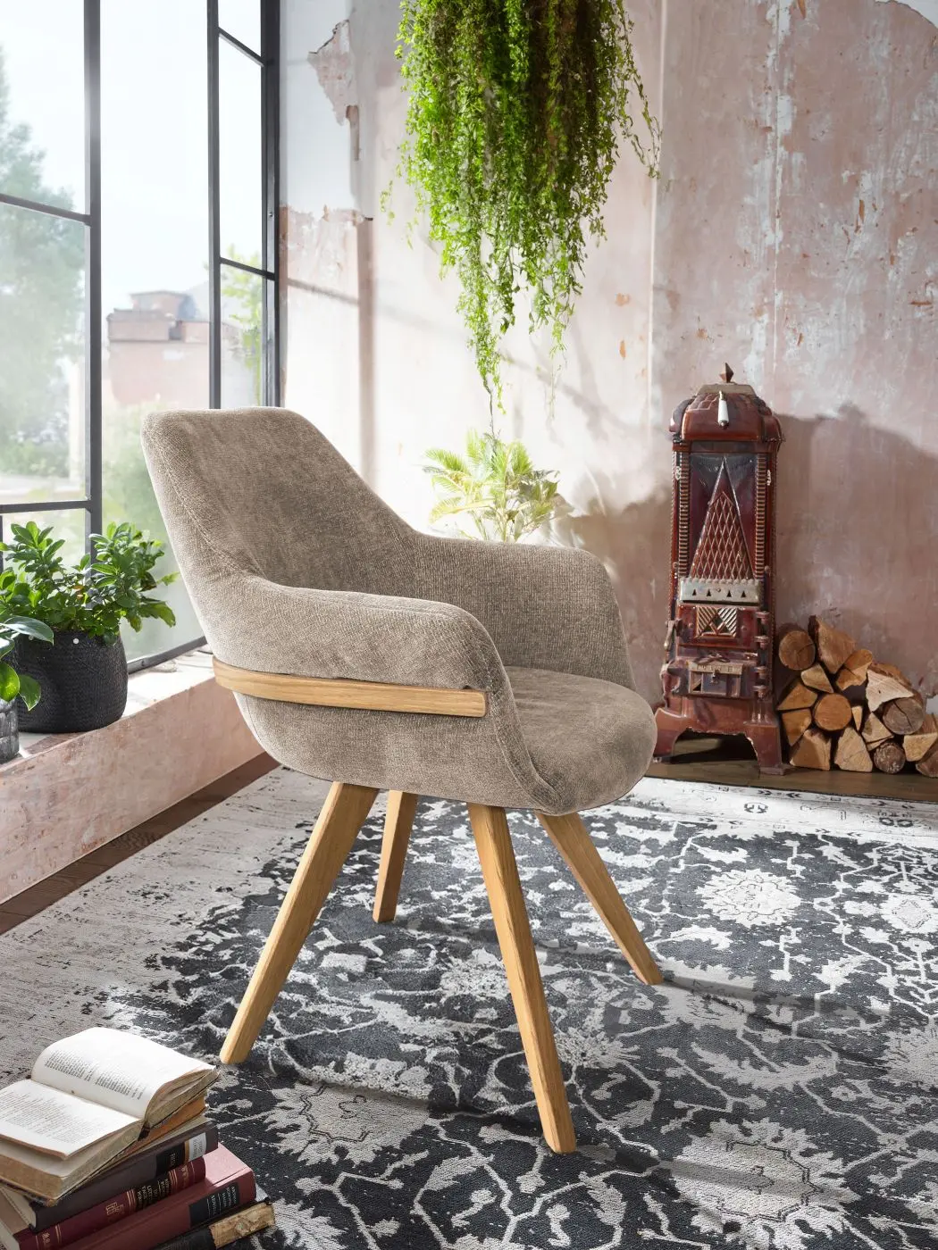 Armlehnstuhl ST-0720 taupe Massivholzgestell