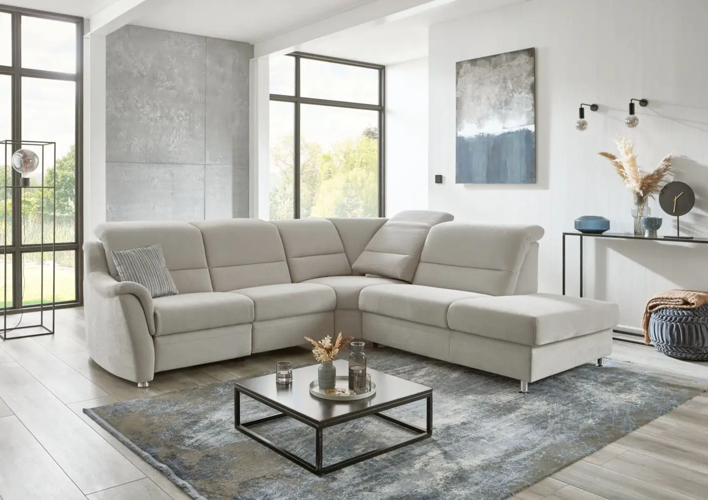 Wohnlandschaft LS25 Confeta in Microfaser silver mit Komfortfunktionen