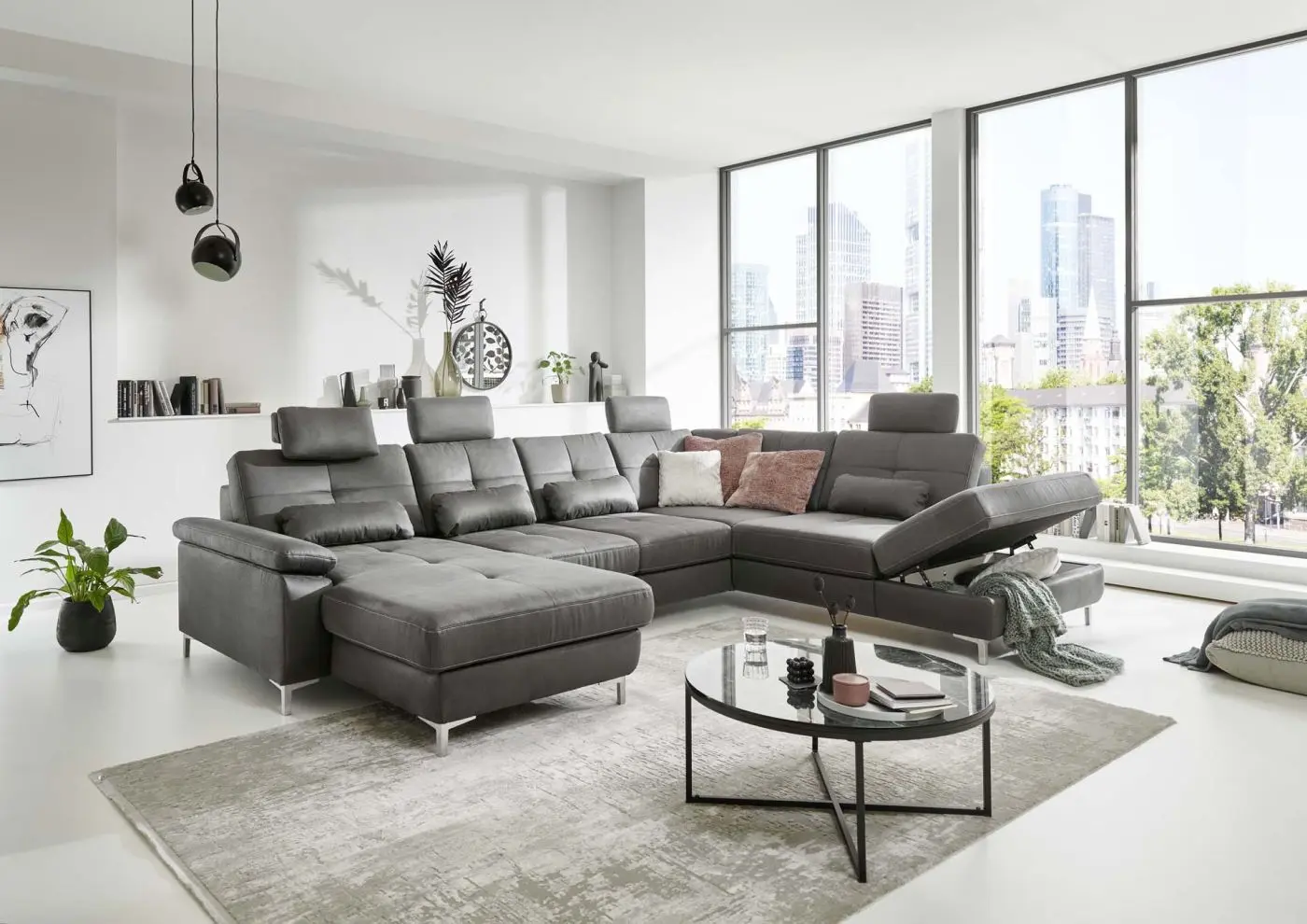 Wohnlandschaft couchliebe. LS23 Bars geprägter Microfaser steel mit Zusatzfunktionen Wohnlandschaft LS23 Bars geprägter Microfaser steel mit Zusatzfunktionen couchliebe.