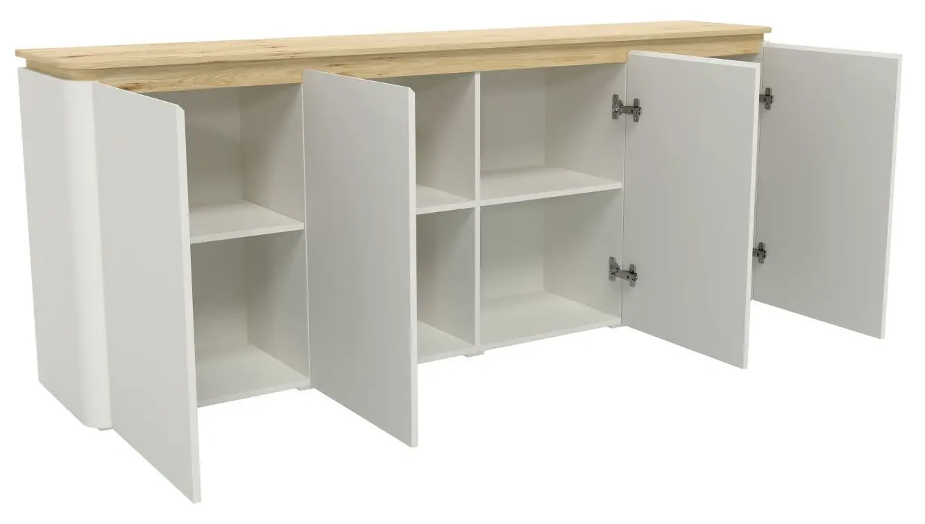 Sideboard Namur weiß matt/Eiche hell mit Beleuchtung