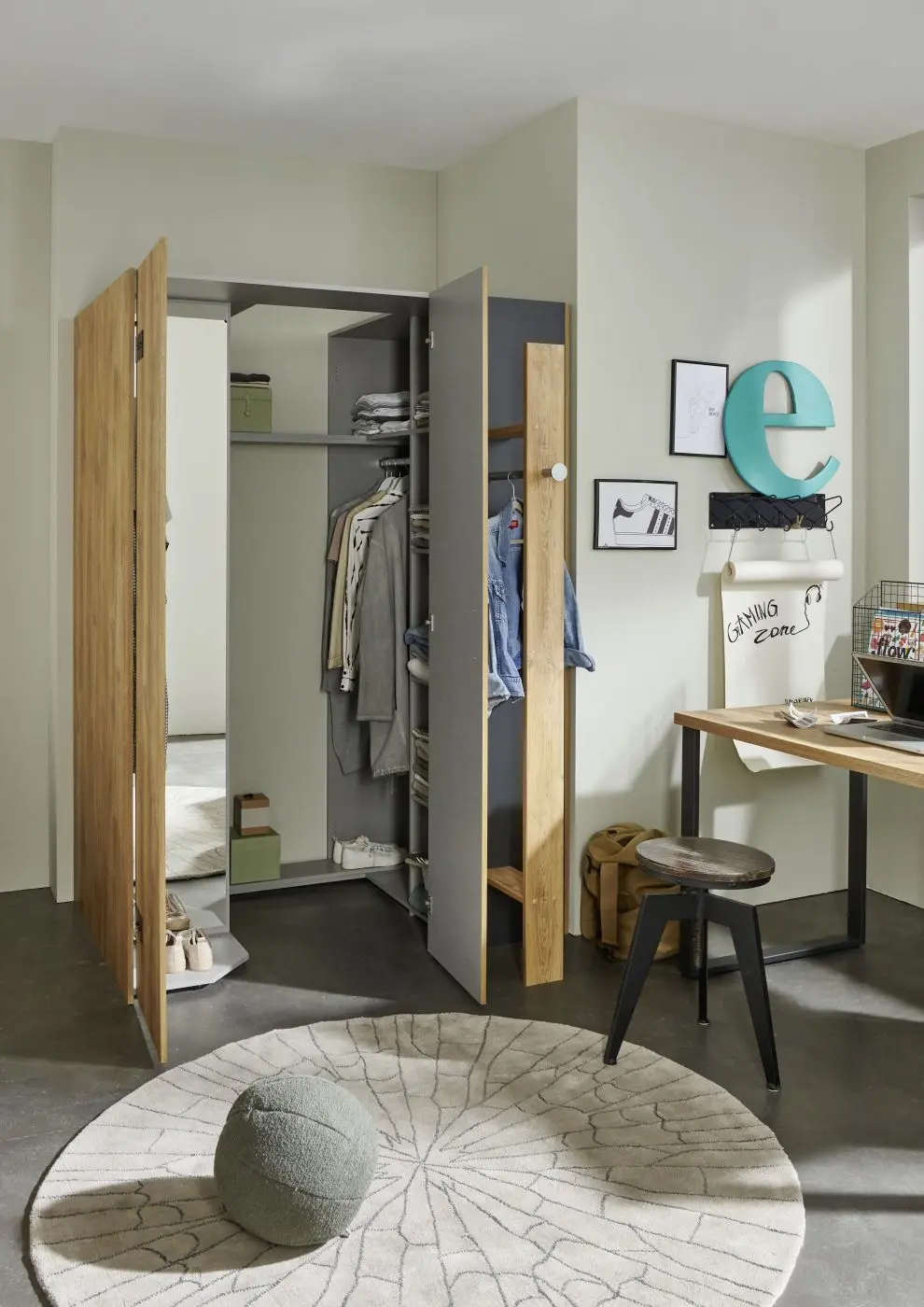 Eckschrank Liverpool Plankeneiche/graphit