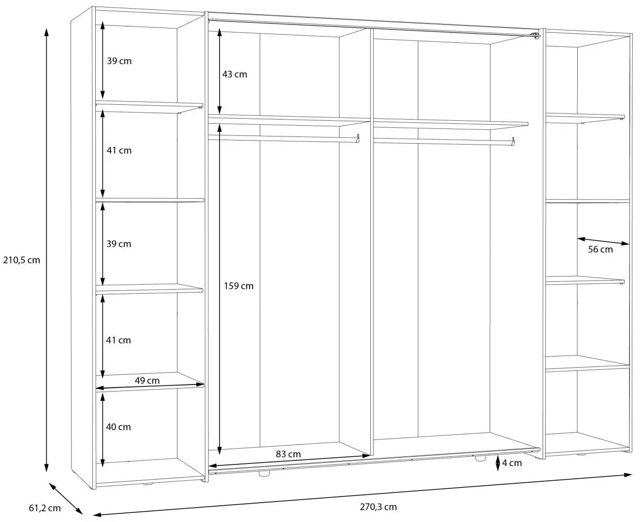 Dreh-/Schwebetürenschrank Narago 4-türig 