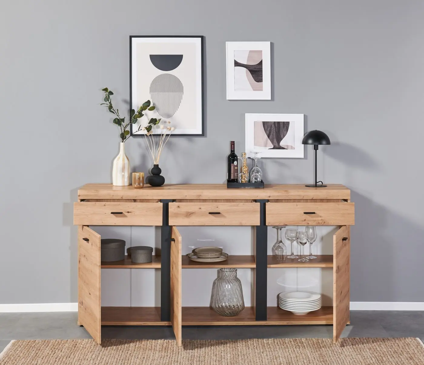 Sideboard Kreta Artisan Eiche/schwarz 