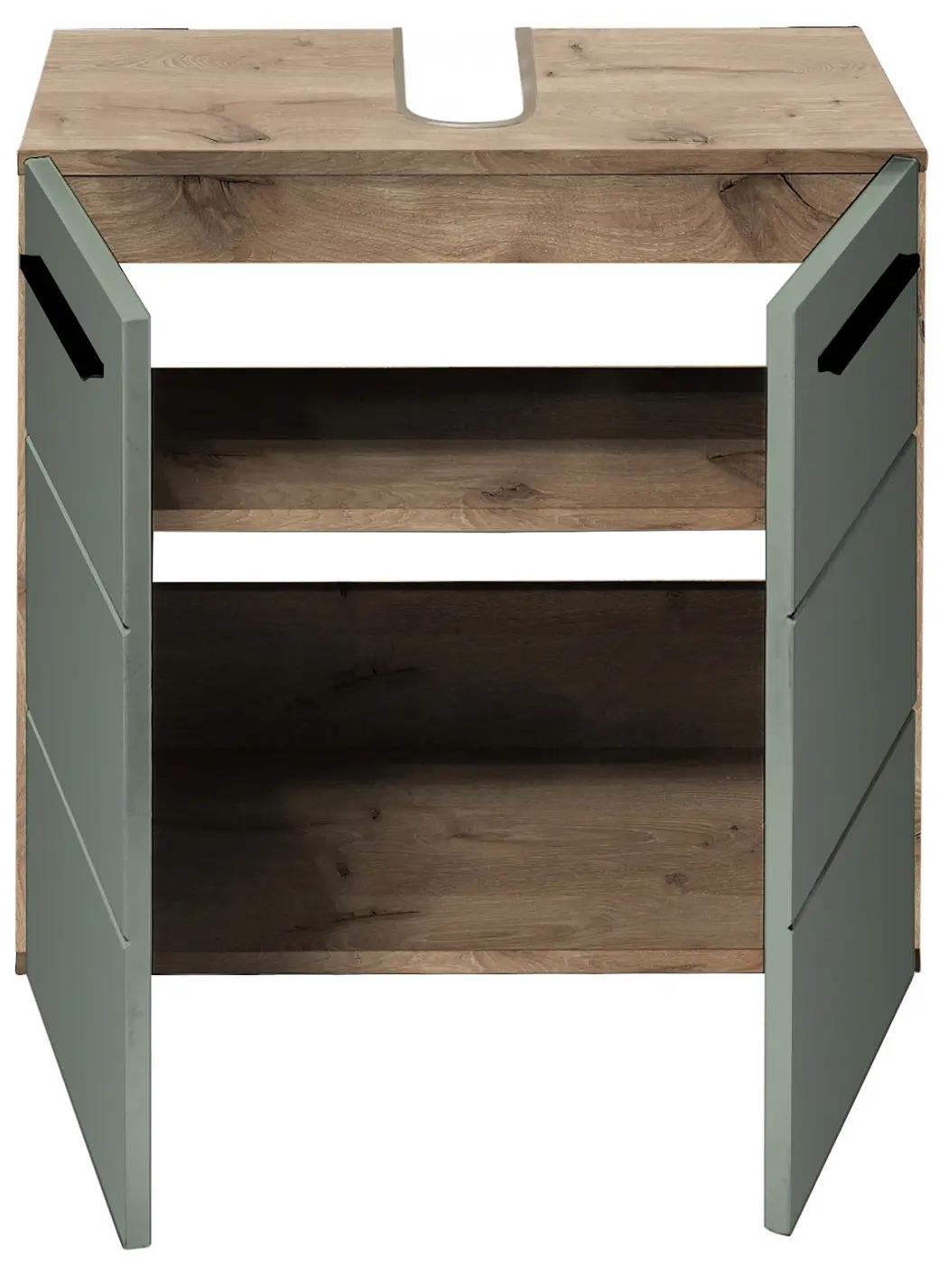 Waschbeckenunterschrank Vista schilfgrün/Viking Eiche