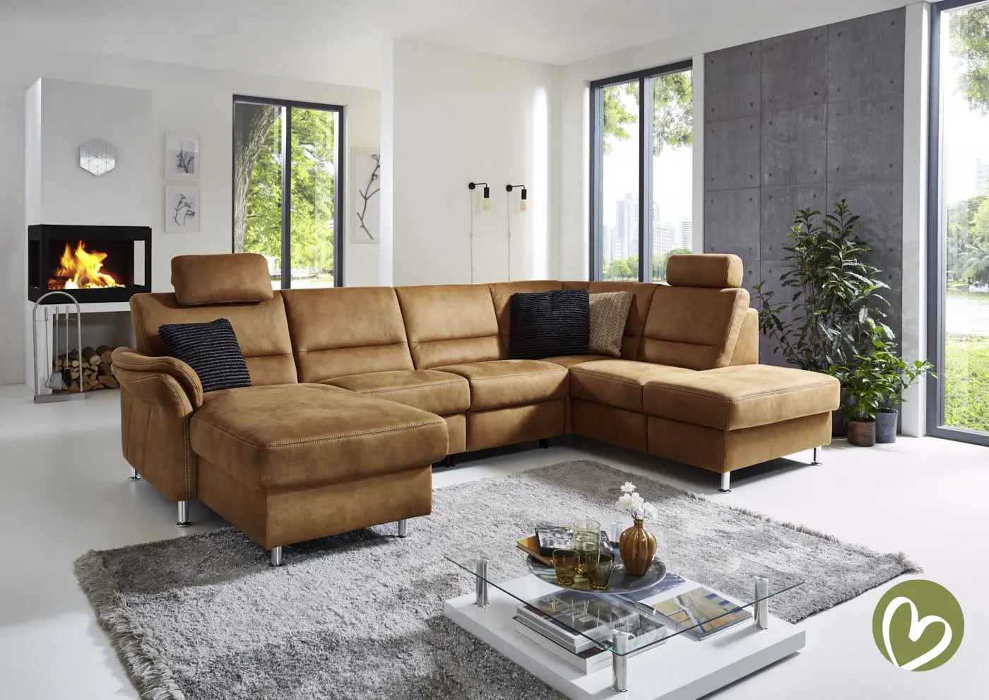 Wohnlandschaft LS672117 in Deluxe Zimt mit Zusatzfunktionen couchliebe.