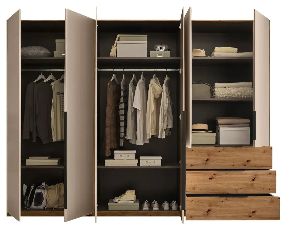 Drehtürenschrank Nuka 6-türig kaschmir/Artisan Eiche
