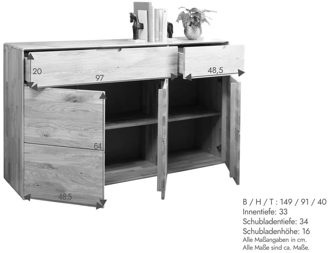 Kommode KM-0663 Wildeiche massiv 3-türig